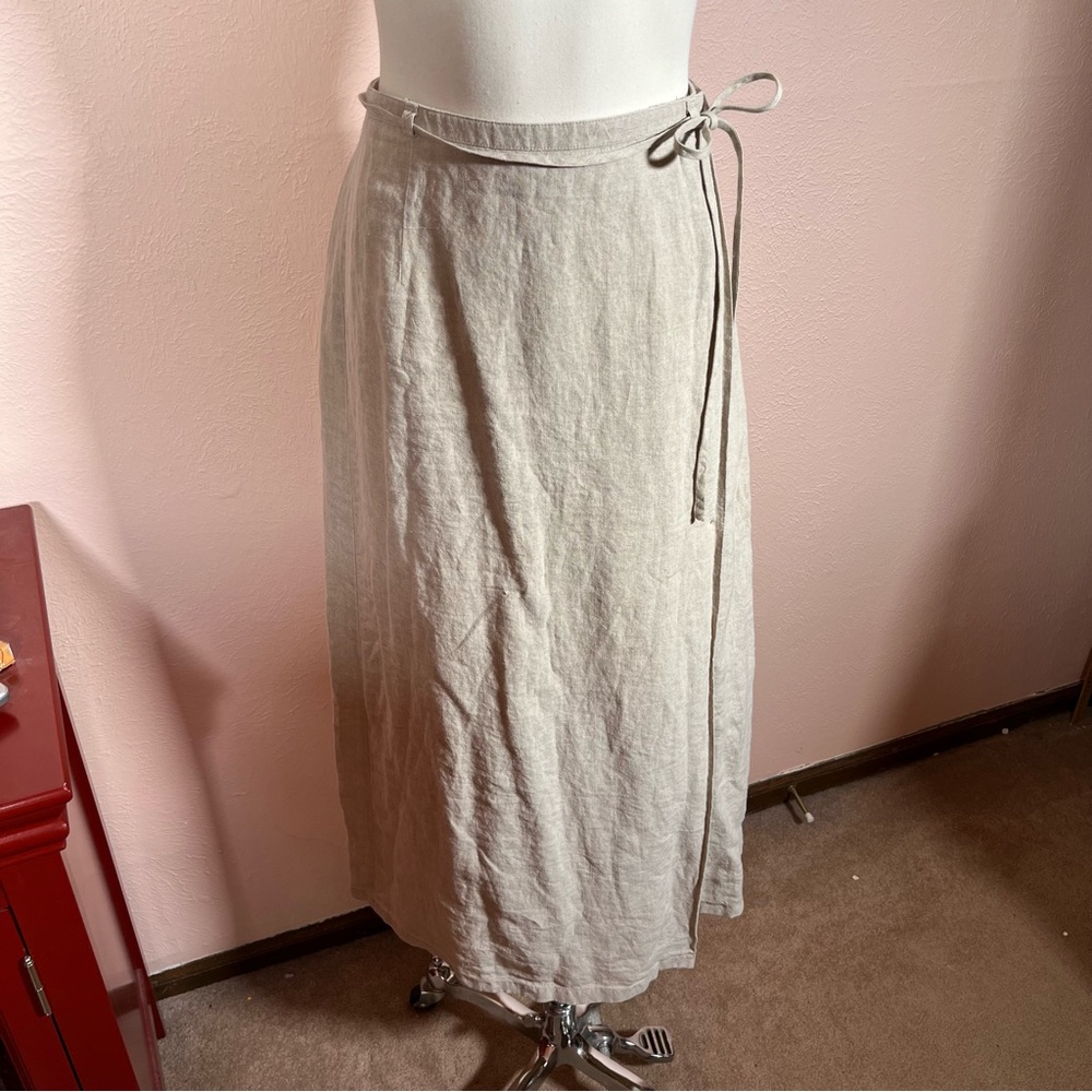 Vintage 80 90 Liz Claiborne Natural Linen Wrap Maxi Skirt